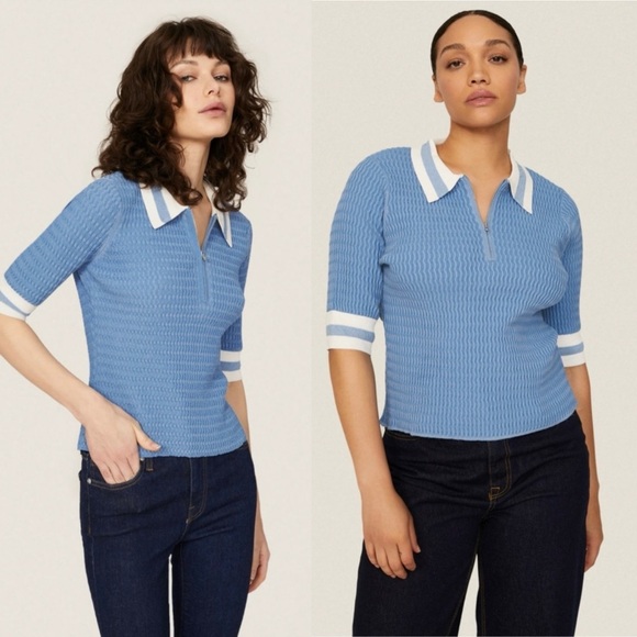 Veronica Beard Jorja Half Zip Polo Top Blue Size XL - Picture 1 of 7